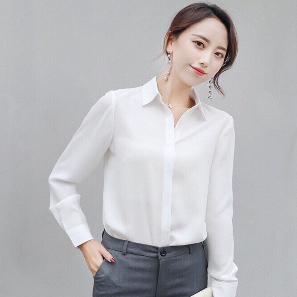 Classic Straight Body Long Sleeve Blouse | Women Office School Uniform Top Shirt
